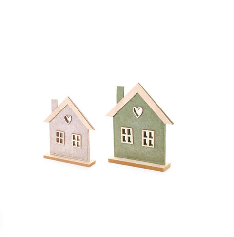 Lot de 2 maisons de Noël en tissu Nuages ​​"Forêt enchantée" H 21/26 cm