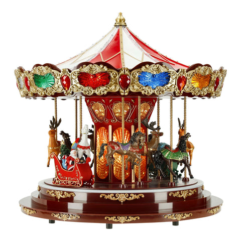 TIMSTOR Carosello Giostra con cavalli e renne carillon con musica e LED 44x44x42 cm