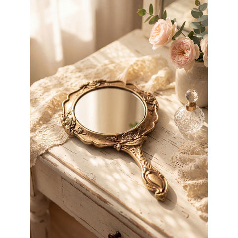 CLAYRE & EEF Specchietto con manico resina oro 10x2x18 cm
