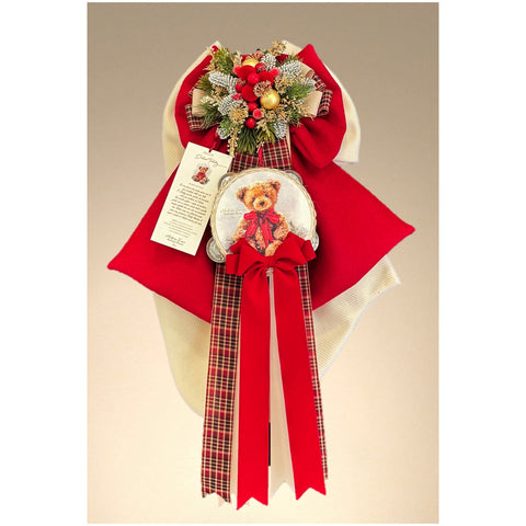 Madame Fioccò Fiocco di natale con tamburello Dolce Teddy Avorio/Rosso 3 varianti(1 unità)