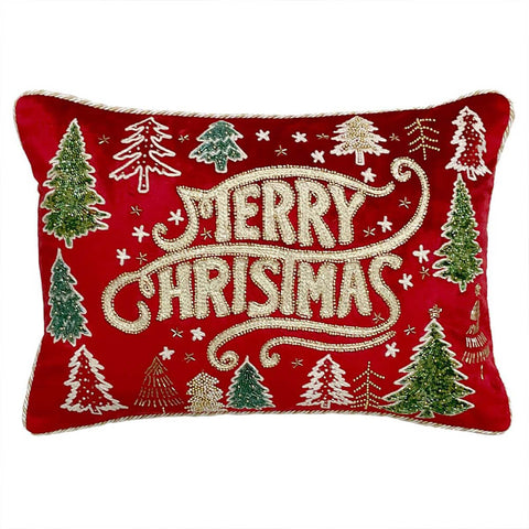 Coussin de Noël Blanc Mariclò avec broderie "Joyeux Noël" 35x50 cm