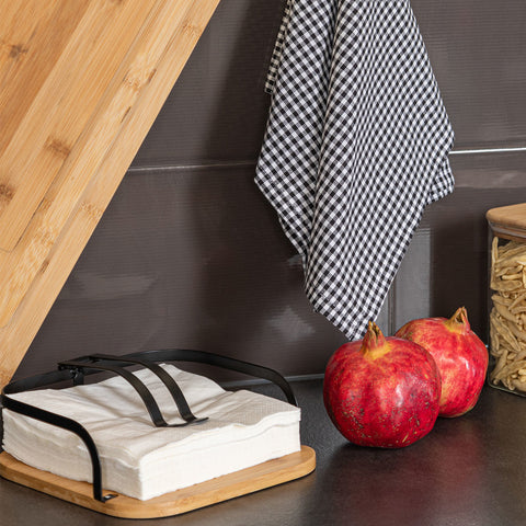 Estia Home Portatovaglioli in metallo nero e bamboo 20x20xH7 cm
