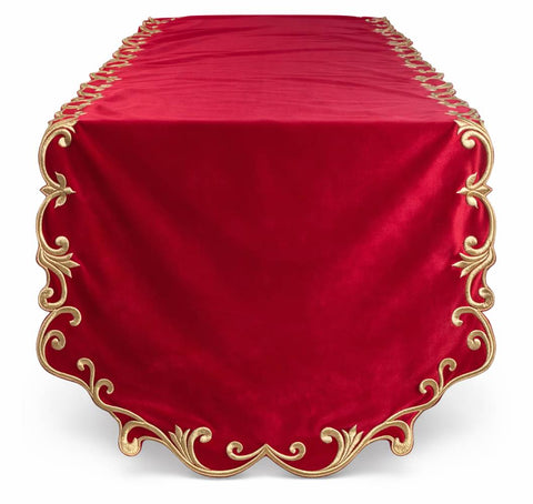 Clodette Weihnachtstischläufer aus rotem/goldenem Samt 150x47 cm