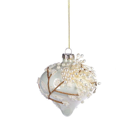 GOODWILL Sfera di Natale in vetro crema con decori 10 cm 3 varianti(1 unità)