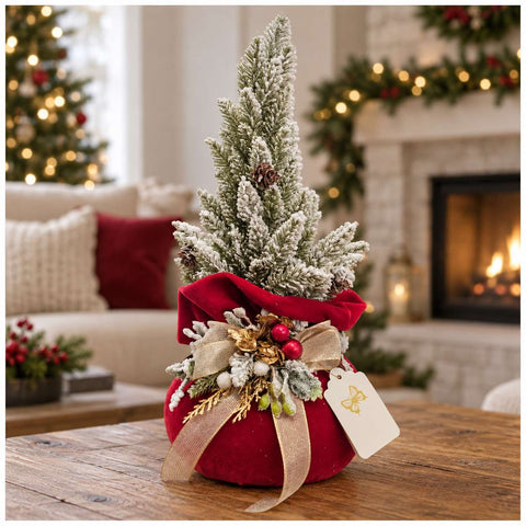 Fiori di Lena Alberello di natale innevato base in velluto H45 cm 3 varianti(1 unità)