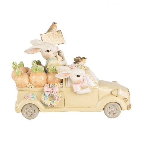 Clayre &amp; Eef Easter Bunny Resin with Van 16x8xH12 cm