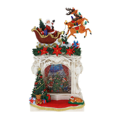 HERVIT Christmas decoration fireplace with water sphere in resin and glass 22xH35 cm