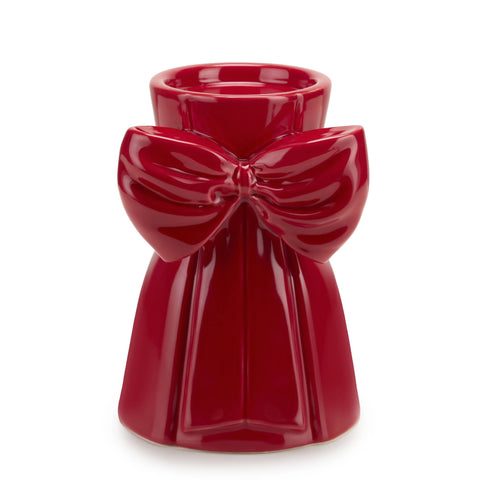 Fade Portacandela di natale in ceramica rosso con fiocco D13xH18 cm