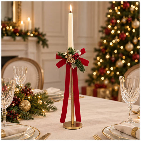 Fiori di Lena Candeliere di natale in metallo oro con fiocco H20 cm