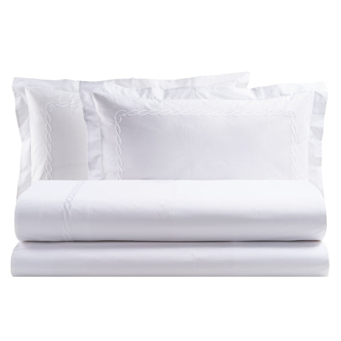 Bianco Perla Completo letto lenzuola matrimoniali in percalle di cotone "Olympia"
