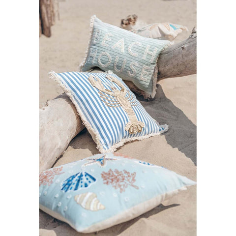 Blanc Mariclò Cuscino arredo ricamato in cotone "Pesci tra le righe" 45x45 cm