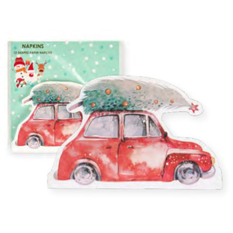 Nuages ​​en tissu Pack de 12 serviettes forme voiture "Carte de Noël" 33×33 cm