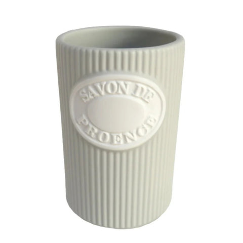 Clayre & Eef Porta Spazzolini da bagno in ceramica grigio/bianco "Savon de Provence" D8xH12 cm