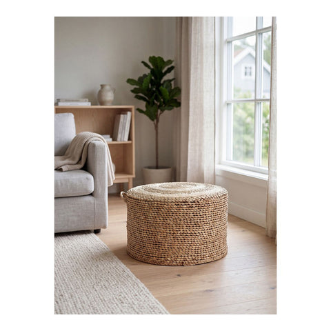 Clayre & Eef Pouf Poggiapiedi / Contenitore in vimini alga Ø40x23 cm