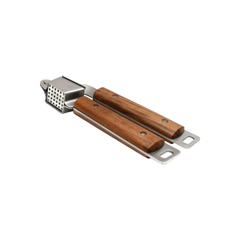 Estia Home Presse-ail en acier inoxydable et bois d'acacia "Allure" 20,5x8,4x3 cm