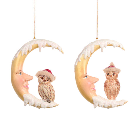 GOODWILL Moon with owl in resin H13.5 cm 2 variants (1pc)