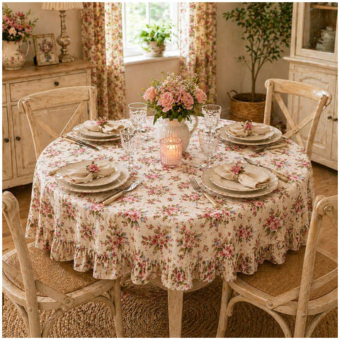 Clodette Tovaglia rotonda in cotone con balza "Annette" 100x100 cm