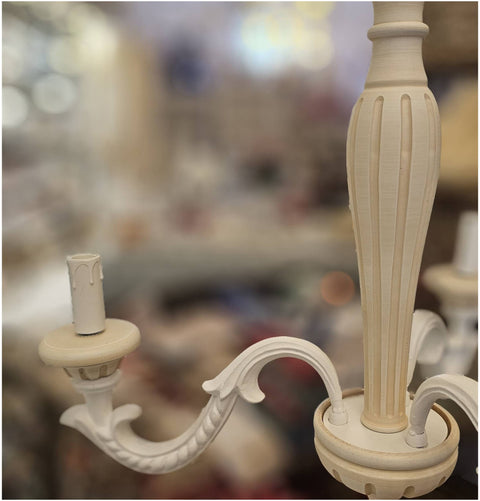 Lustre Brulamp 3 lumières en bois rayé, Shabby Chic 2 variantes (1 unité)