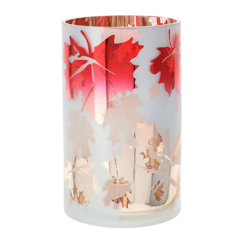 Hervit "Foliage" glass vase with leaf decorations + gift box 12xh20 cm