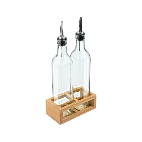 Estia Home Set 2 Bottiglie per Olio e Aceto, base in legno "Allure" 500 ml