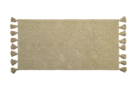 Fabric Clouds Beige Cotton Bath Mat with Fringes 55x100 cm