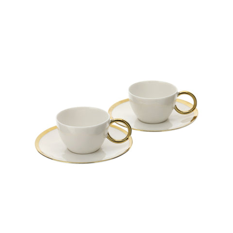 Hervit Set 2 tazze caffè in porcellana bianco/oro 100 ml