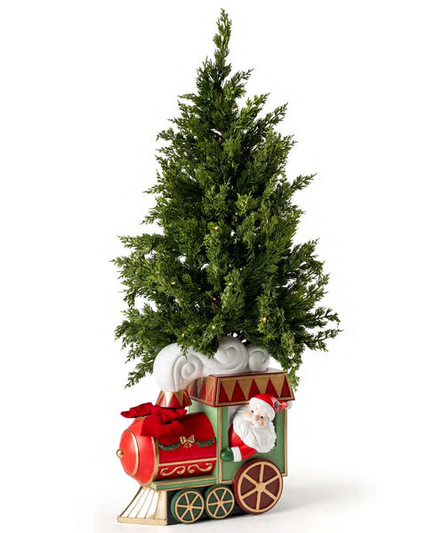 Fiori di Lena Babbo natale in resina con treno e albero natalizio H102 cm