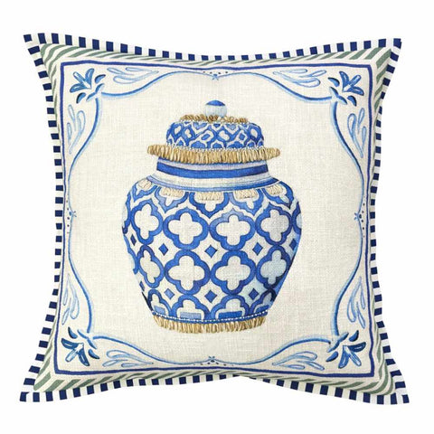 Clodette Cuscino arredo in cotone con vaso "Santorini" 45x45 cm