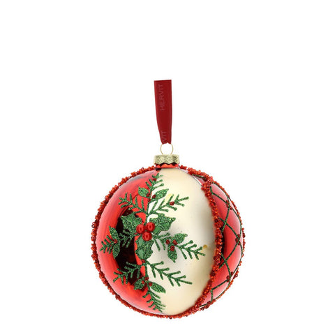 Hervit Boule de Noël en verre avec houx D8 cm