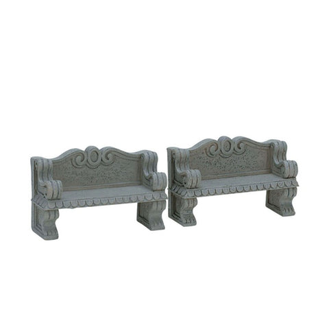 LEMAX Lot de deux bancs "Stone Bench" en polyrésine H3,6 cm