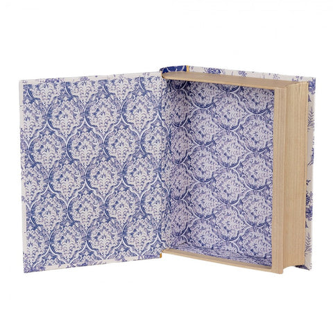 Clayre & Eef Scatola Libro contenitore in cartone bianco/blu con fiori 17x14x5 cm