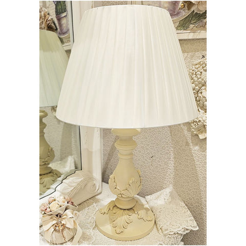 Brulamp Grande lampe en bois ivoire avec abat-jour plissé F1 E27 D19xH61 cm
