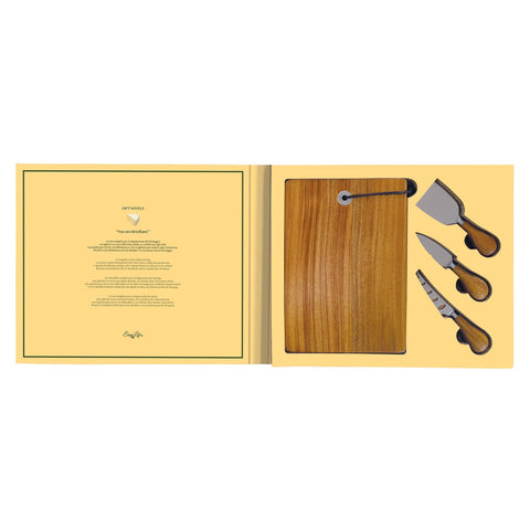 Easy life Idea Regalo 3 Coltelli formaggio + tagliare in acacia in box "Gift Novels"