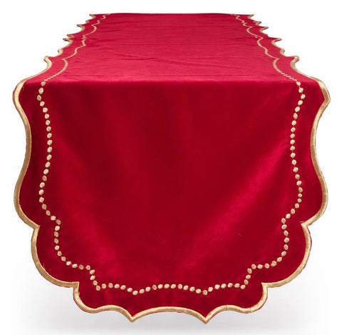 Clodette Weihnachts-Tischläufer aus rotem Samt mit goldenen Punkten 140x49 cm
