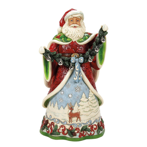 Enesco Statuina Babbo Natale in resina con ghirlanda e campanelle "Santa Bell Garland" 21.8x18.6xH36.9 cm