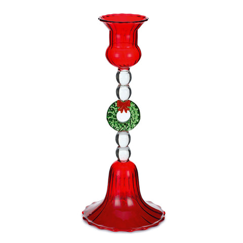 Henriette Candeliere rosso di natale in vetro con Ghirlanda "Treasure" H22 cm