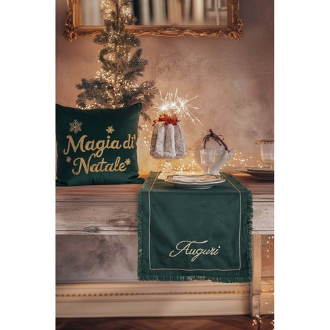 Blanc Mariclò Cuscino arredo effetto velluto verde con scritta "Magia di Natale" "Bollicine Collection" 45x45 cm