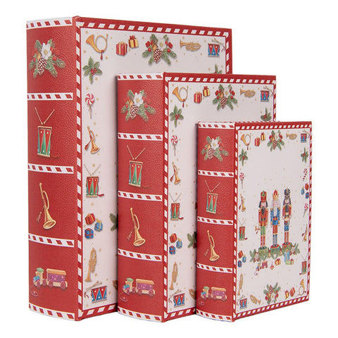 Clayre & Eef Set 3 Scatole Libri natalizi contenitori in legno con schiaccianoci