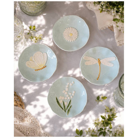VIRGINIA CASA Set 4 piattini in ceramica celeste, Made in Italy D16 cm