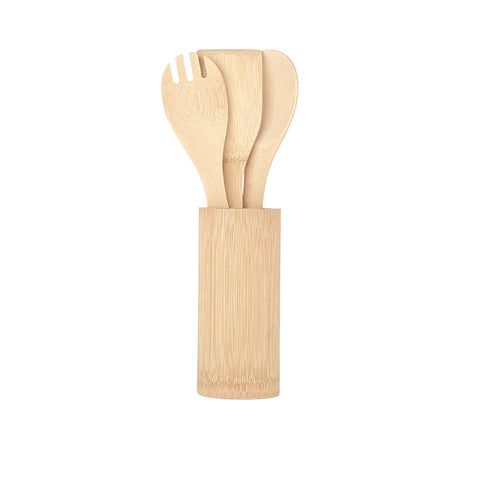 Estia Home Set de 3 ustensiles de cuisine en bambou avec pot 7x7xH30 cm