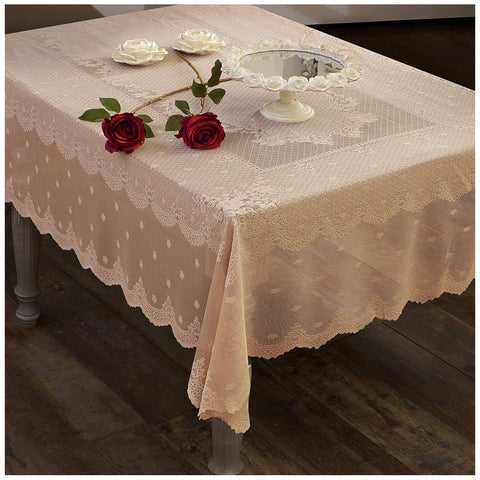 L'ATELIER 17 Nappe de cuisine rectangulaire en 100% dentelle avec fleurs brodées, Shabby Chic "Ciel" 160x280 cm 3 variantes