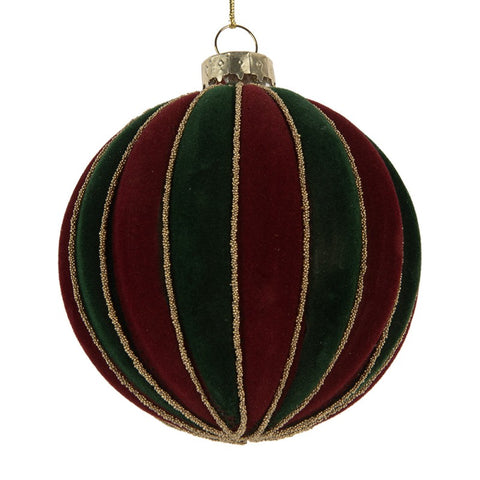 Clayre & Eef Palla di natale in velluto sfera natalizia vetro rosso e verde D8 cm