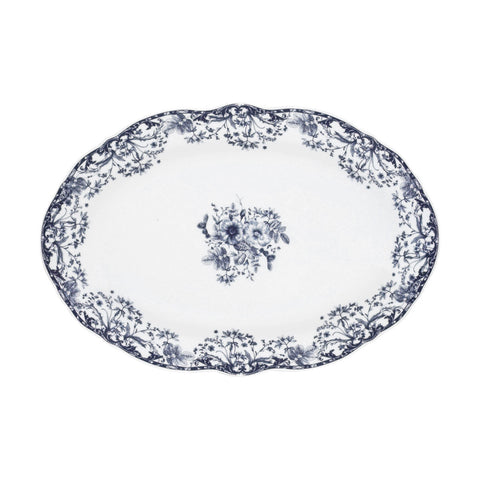 Estia Home Plat de service en porcelaine blanc/bleu "Rêverie" 30x20xH18 cm
