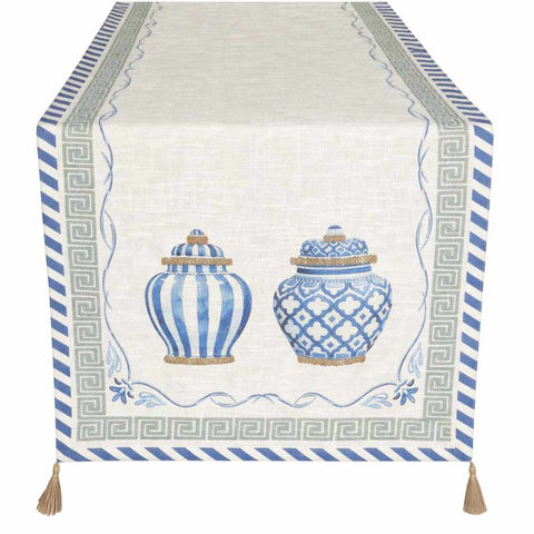Clodette Runner da cucina in cotone con vaso "Santorini" 160x45 cm