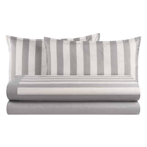 Parure de lit double à rayures blanc perle, draps en coton + 2 taies d'oreiller « Maui »