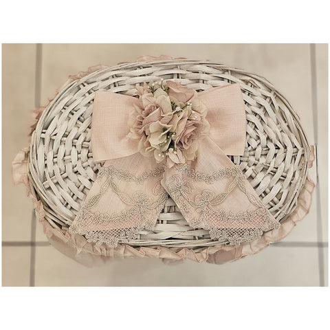 Fiori di Lena Laundry basket with ruffles and bow in pink linen and lace 3 variants (1pc)