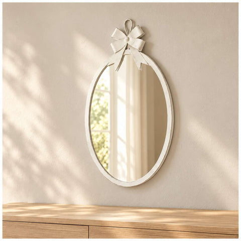 Mathilde M Specchio ovale da parete in metallo anticato bianco 25,5xH48 cm