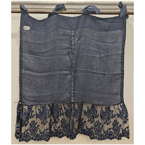 Chez Moi Valance Drawstring in blue linen and "Flora" lace, Made in Italy L70xH60 cm