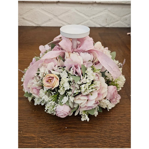 Fiori di Lena Candeliere una fiamma con Ortensie e nebbiolina D27xH17 cm 2 varianti(1 unità) - Angelica Home Stabia