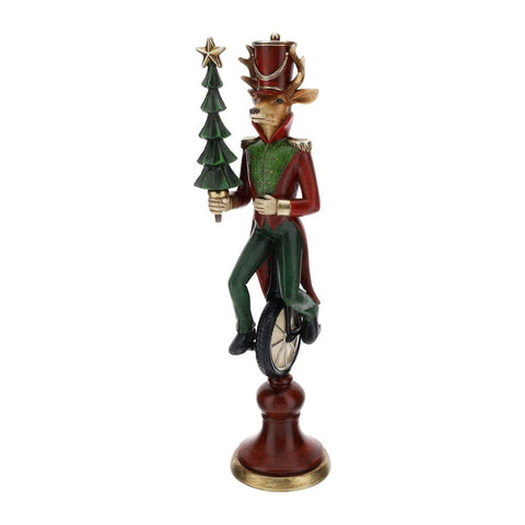 Hervit Figurine de Noël renne soldat sur monocycle en résine 12xH42 cm